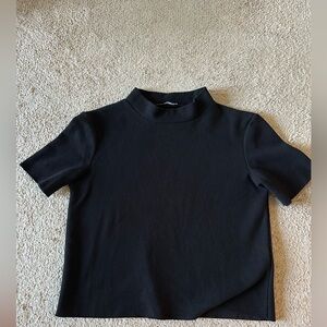Zara Black Short-Sleeve Mock Neck Top